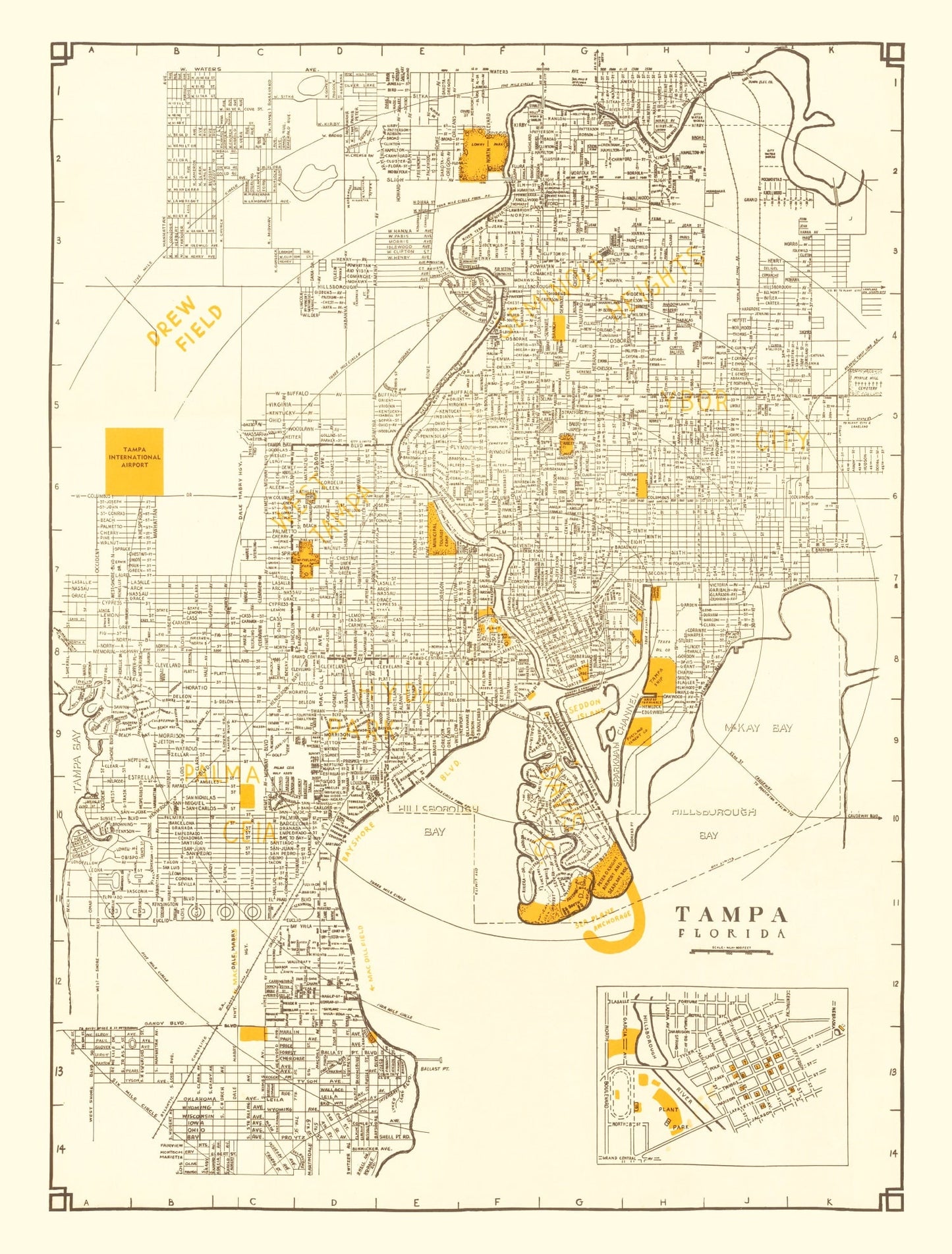 Vintage Map of Tampa, Florida, 1947