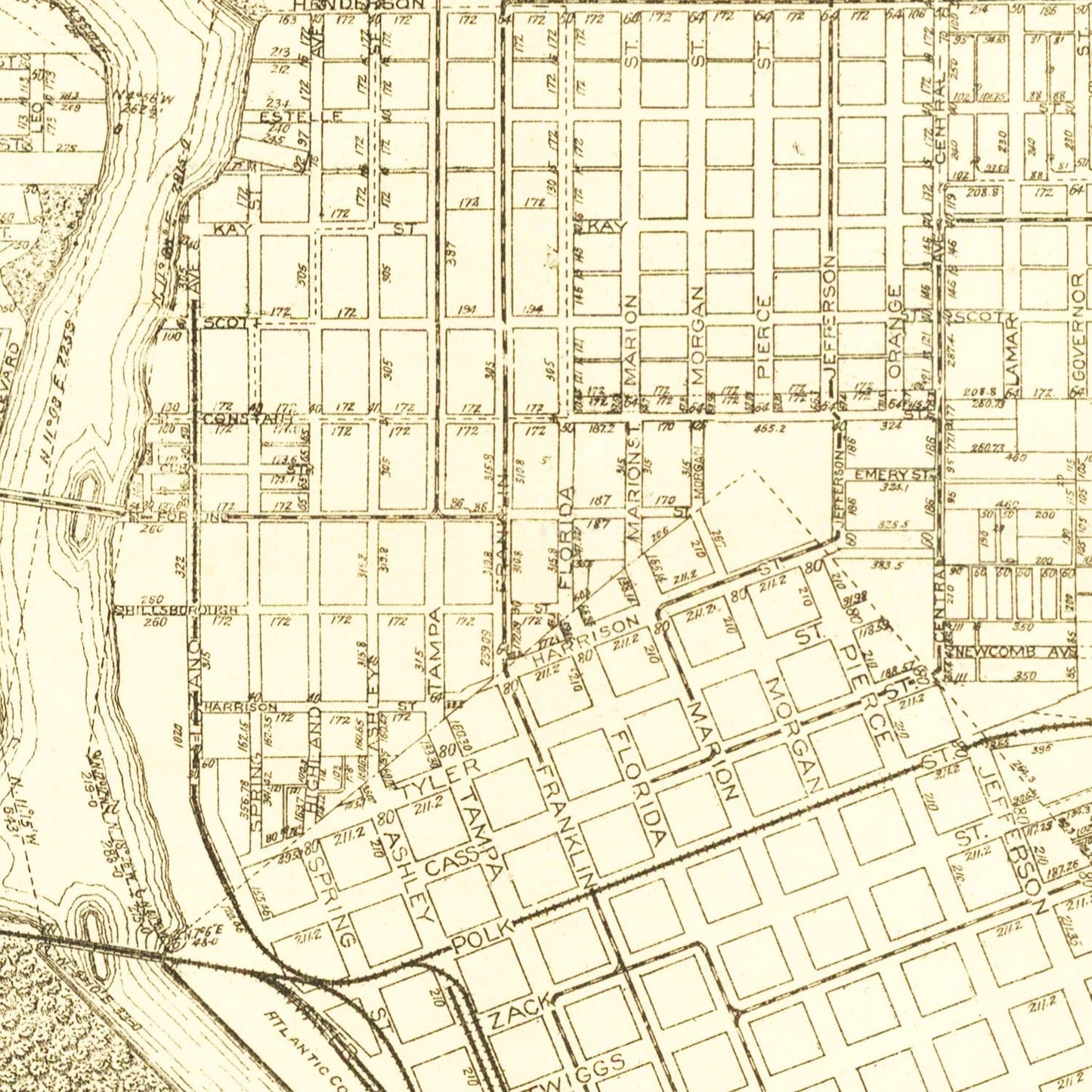 Vintage Map of Tampa, Florida, 1913