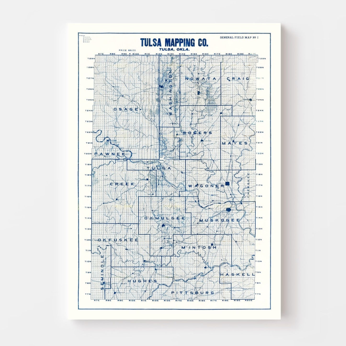 Vintage Map of Tulsa, Oklahoma, 1913
