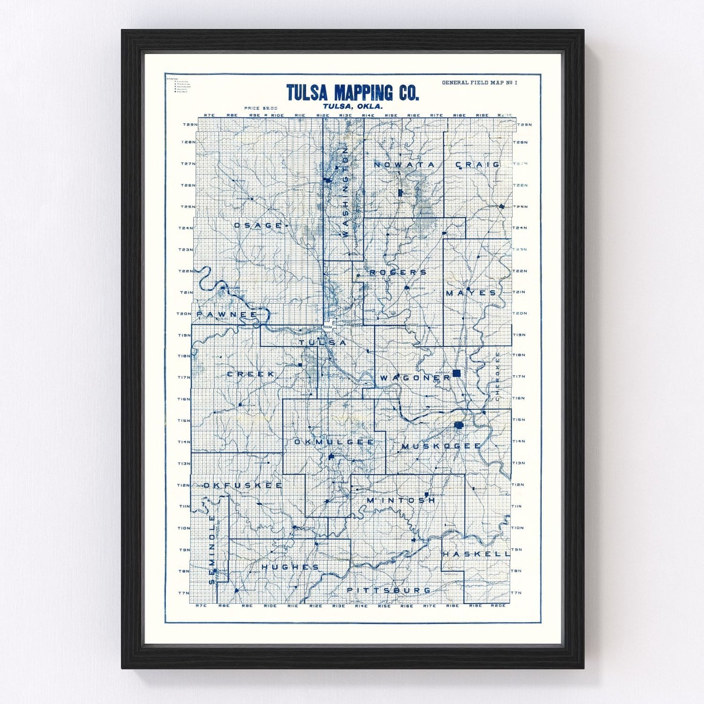 vintage map of Tulsa, Oklahoma, 1913
