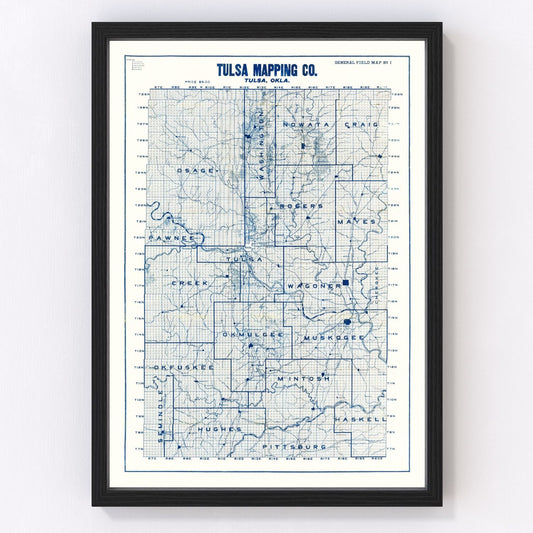 vintage map of Tulsa, Oklahoma, 1913