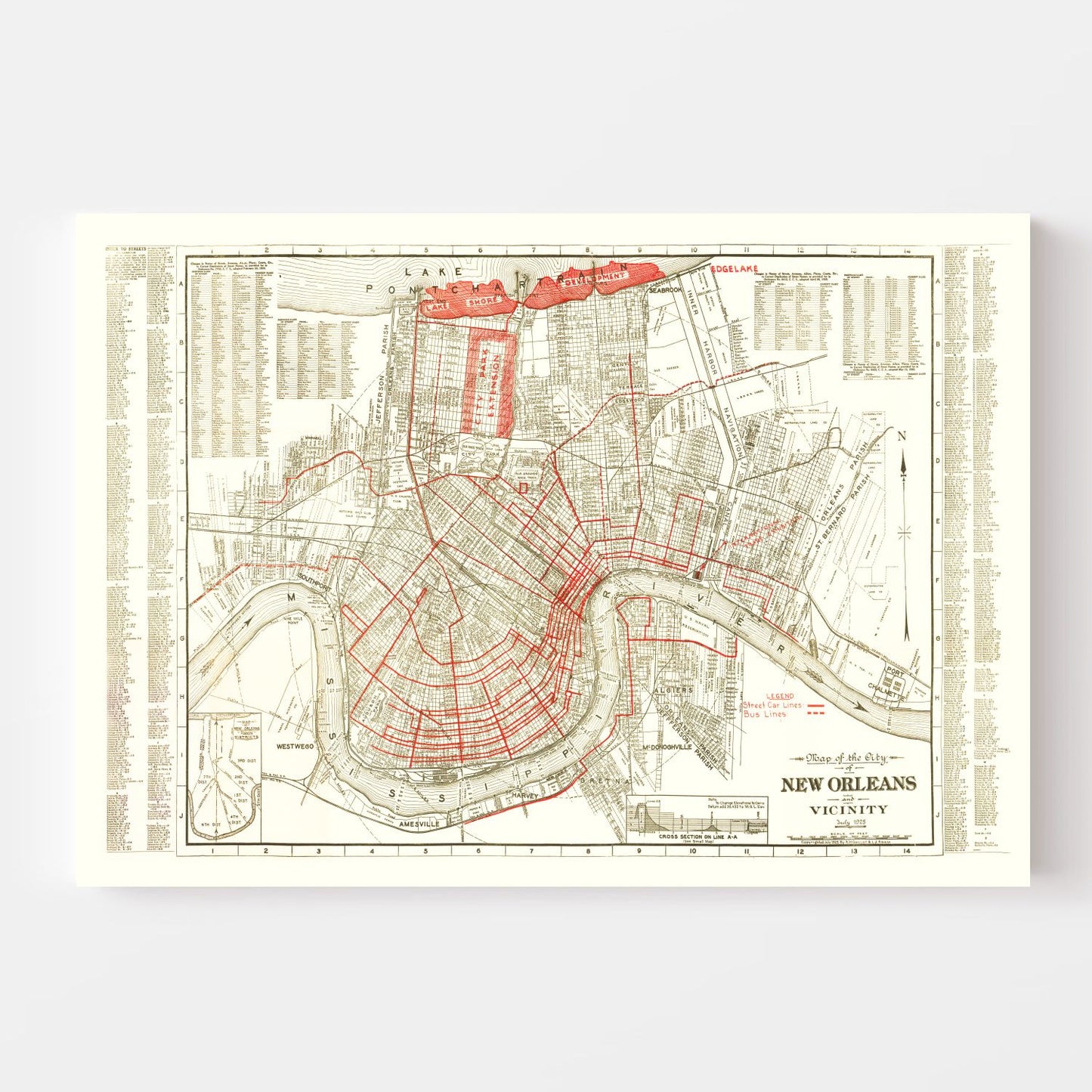 Vintage Map of New Orleans, Louisiana, 1925