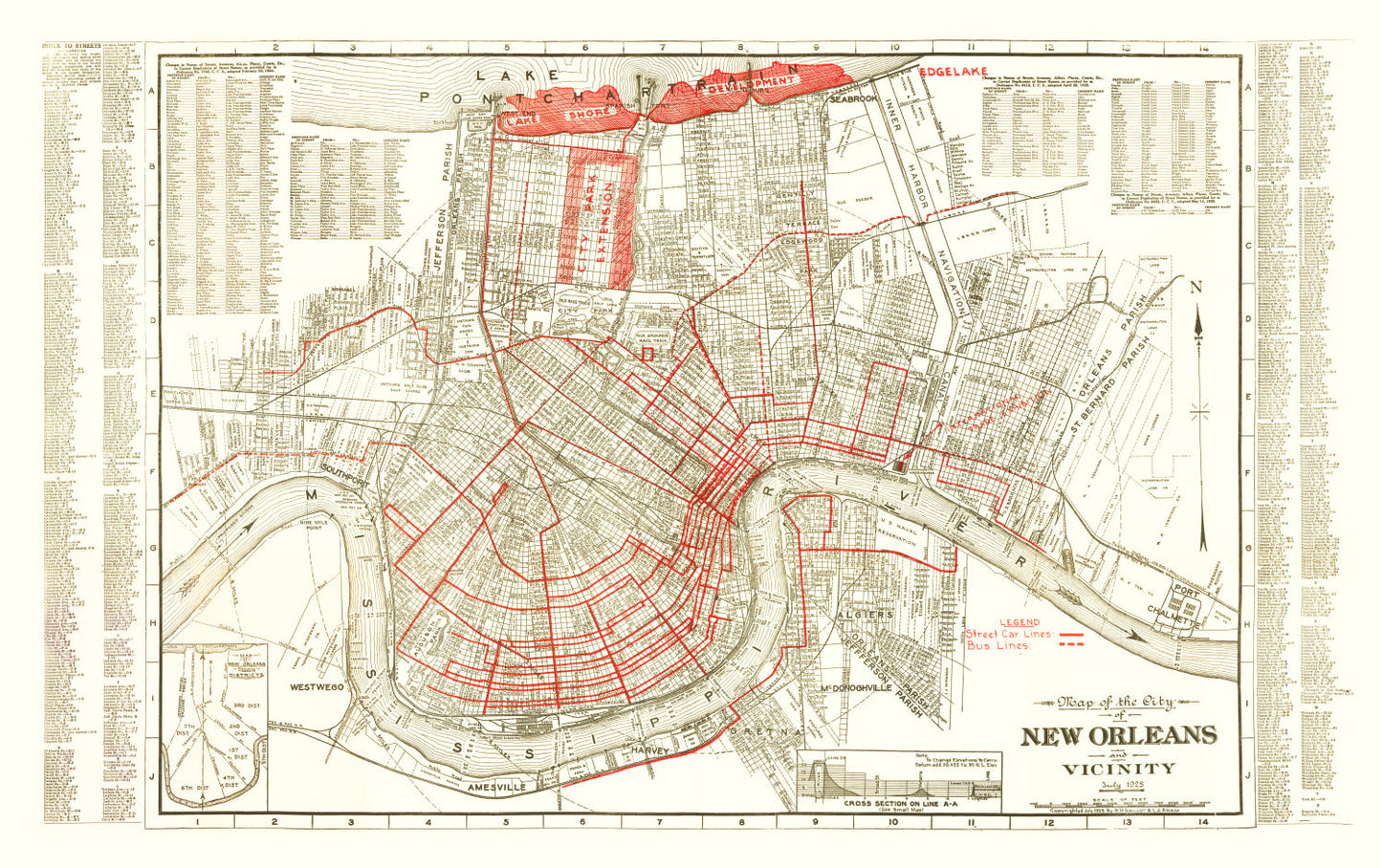 Vintage Map of New Orleans, Louisiana, 1925
