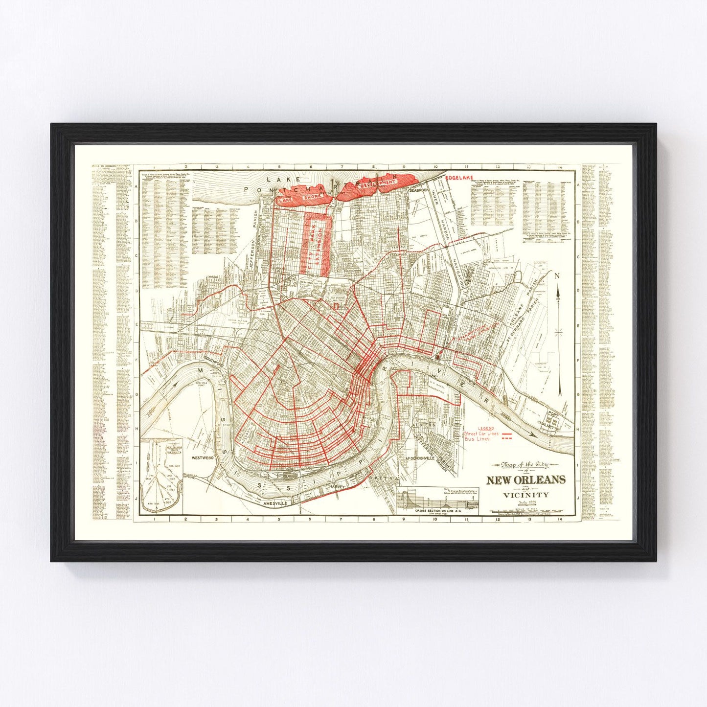 Vintage map of New Orleans, Orleans Parish, Louisiana, 1925