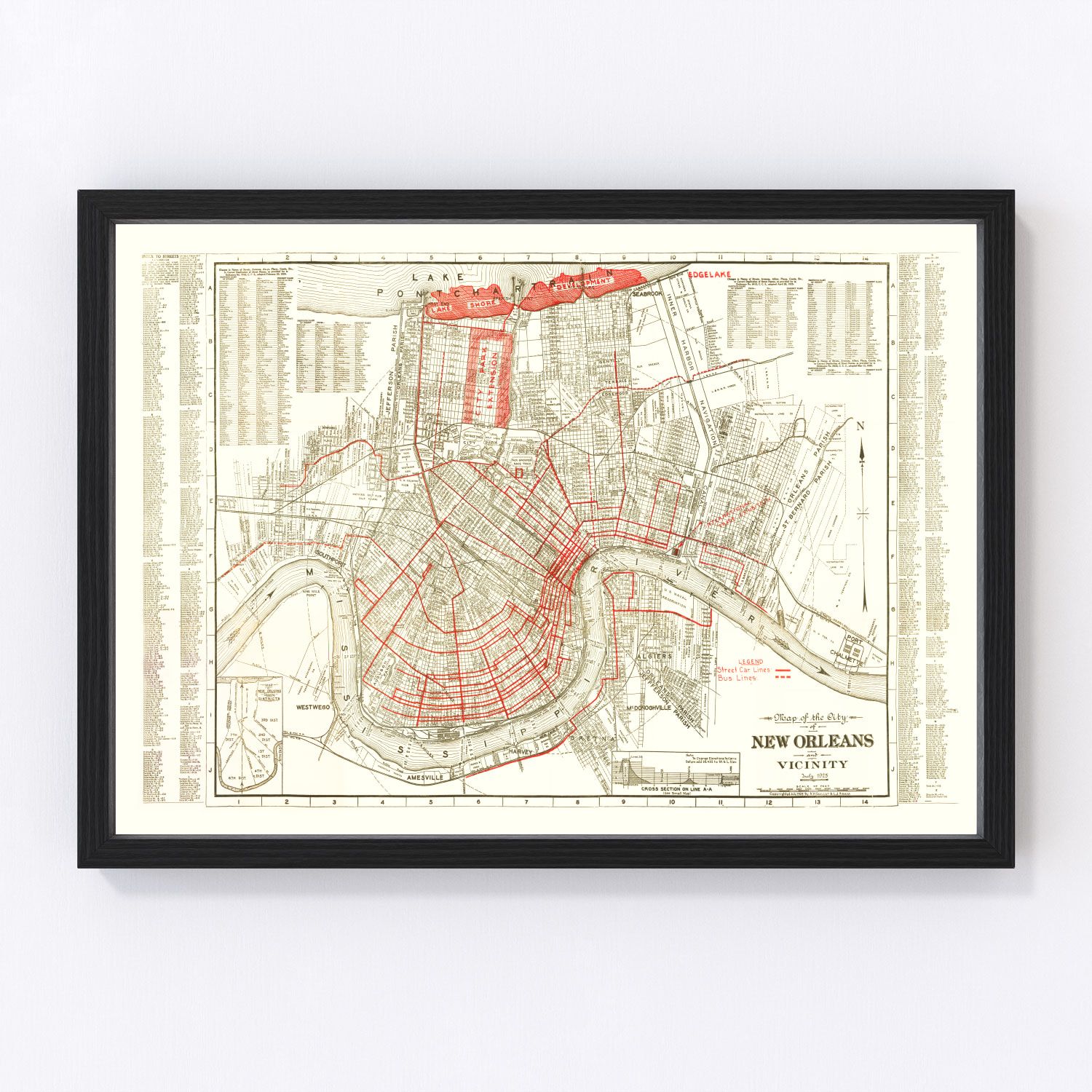 Vintage map of New Orleans, Orleans Parish, Louisiana, 1925