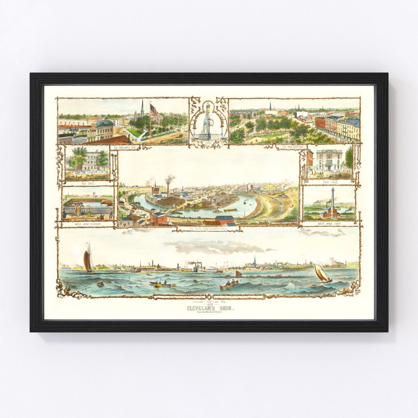 vintage map of Cleveland, Ohio, 1873