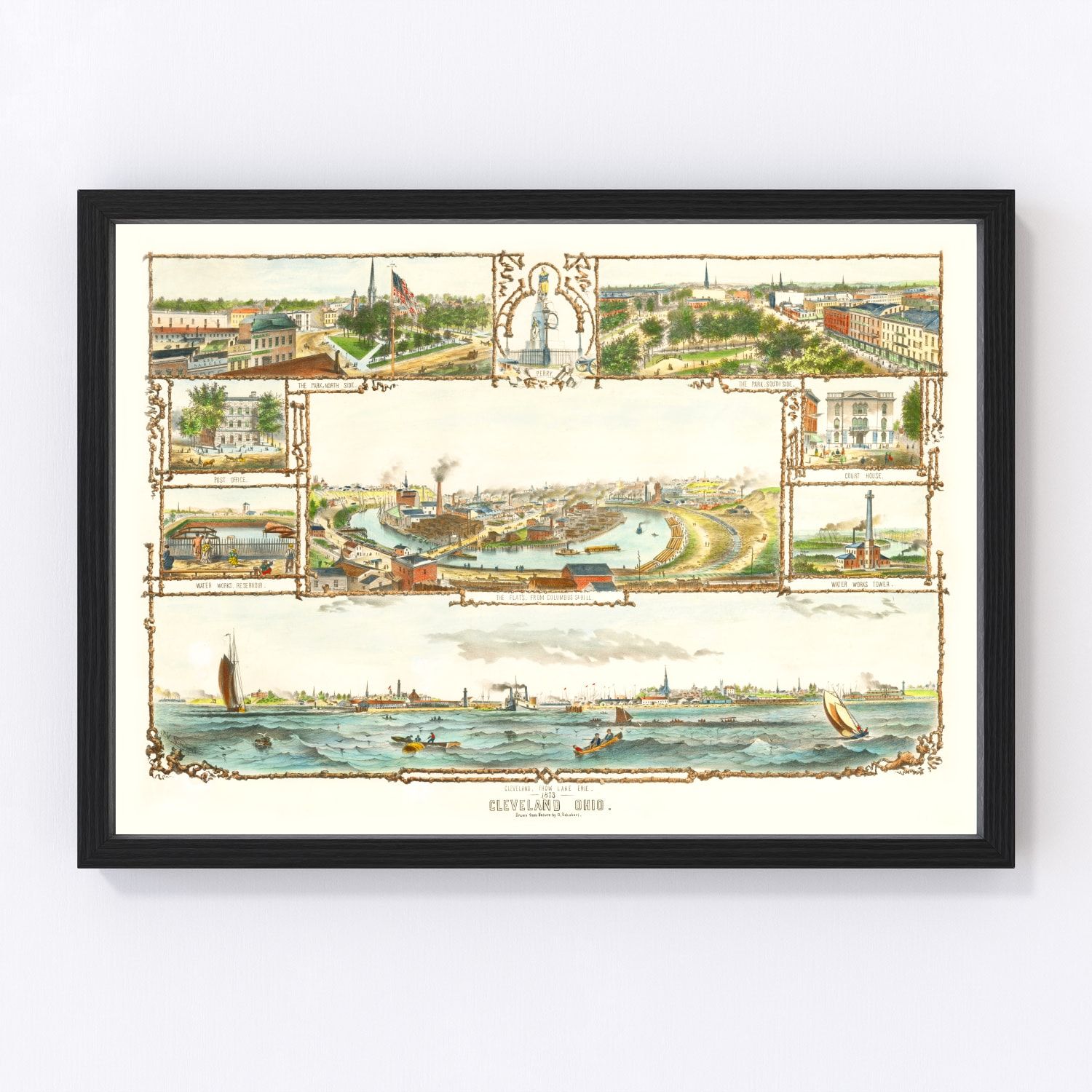 vintage map of Cleveland, Ohio, 1873