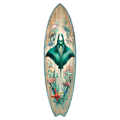 Manta Ray Surfboard Wood Wall Art - Coastal Ocean Decor