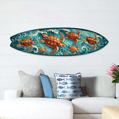 Sea Turtle Surfboard Wood Wall Art, Coastal Decor