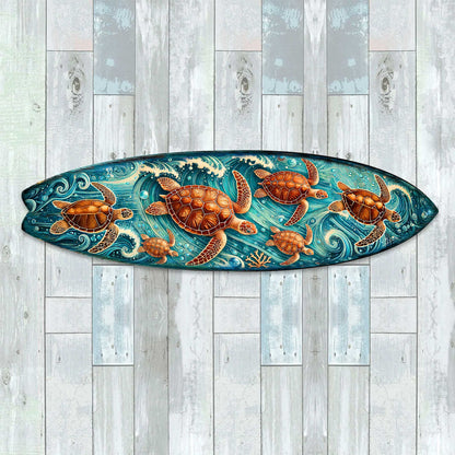 Sea Turtle Surfboard Wood Wall Art, Coastal Decor