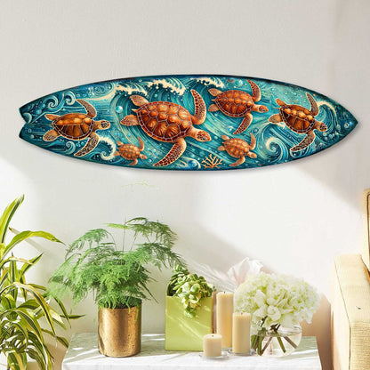 Sea Turtle Surfboard Wood Wall Art, Coastal Decor