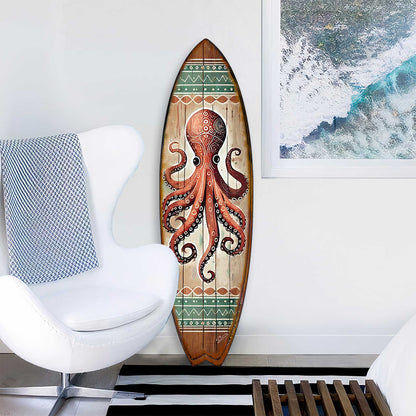 Octopus Surfboard Wood Wall Art - Coastal Ocean Decor