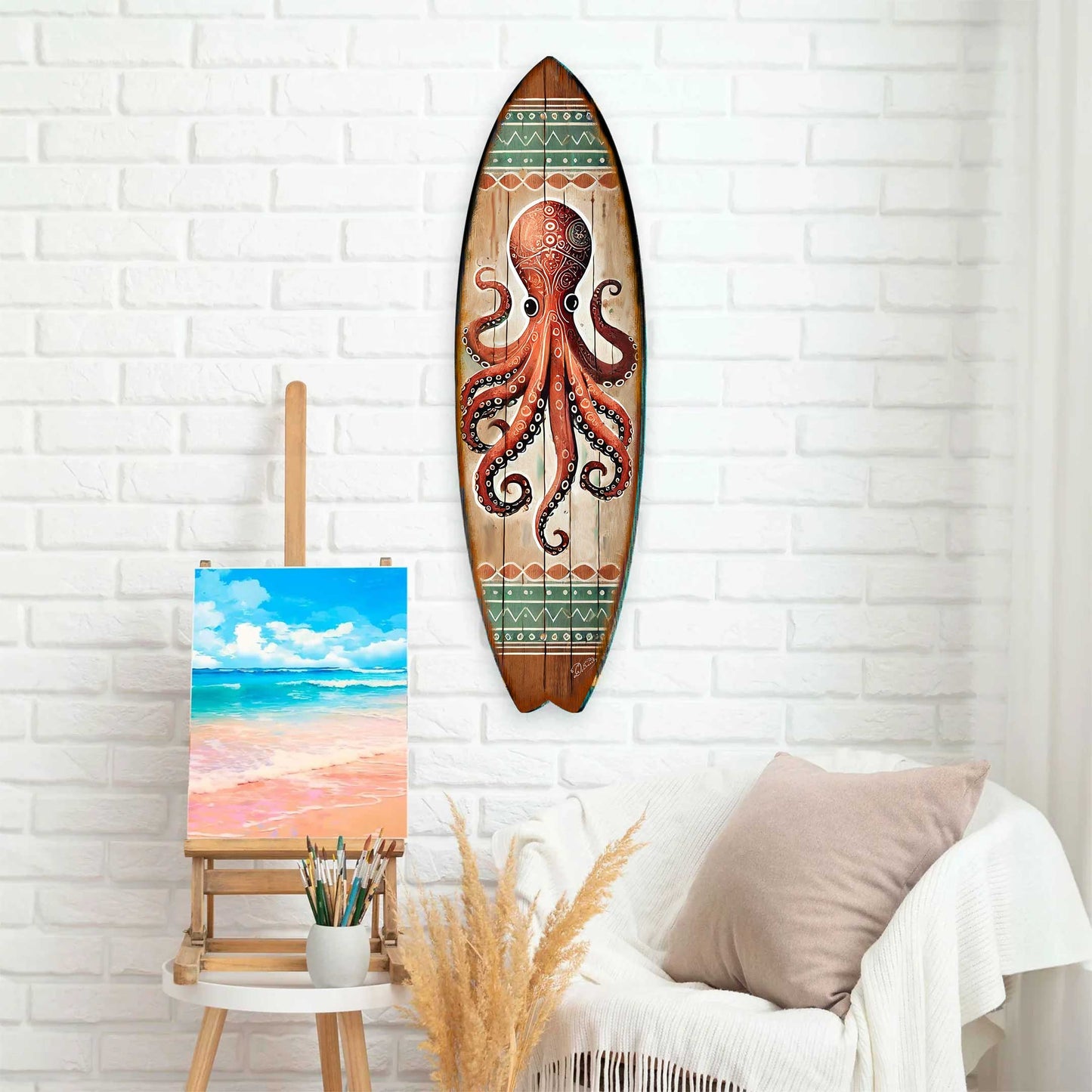 Octopus Surfboard Wood Wall Art - Coastal Ocean Decor