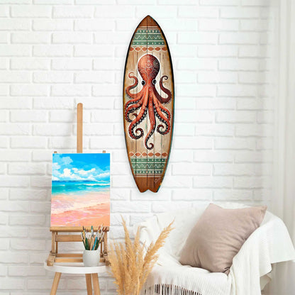 Octopus Surfboard Wood Wall Art - Coastal Ocean Decor