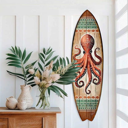 Octopus Surfboard Wood Wall Art - Coastal Ocean Decor