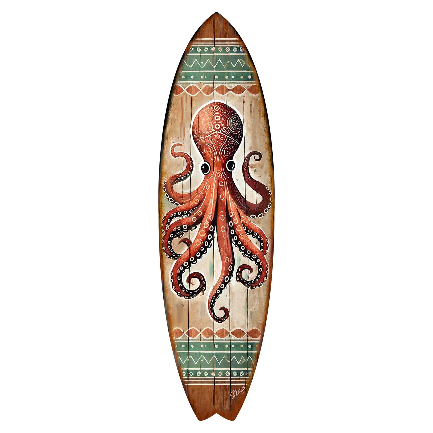 Octopus Surfboard Wood Wall Art - Coastal Ocean Decor