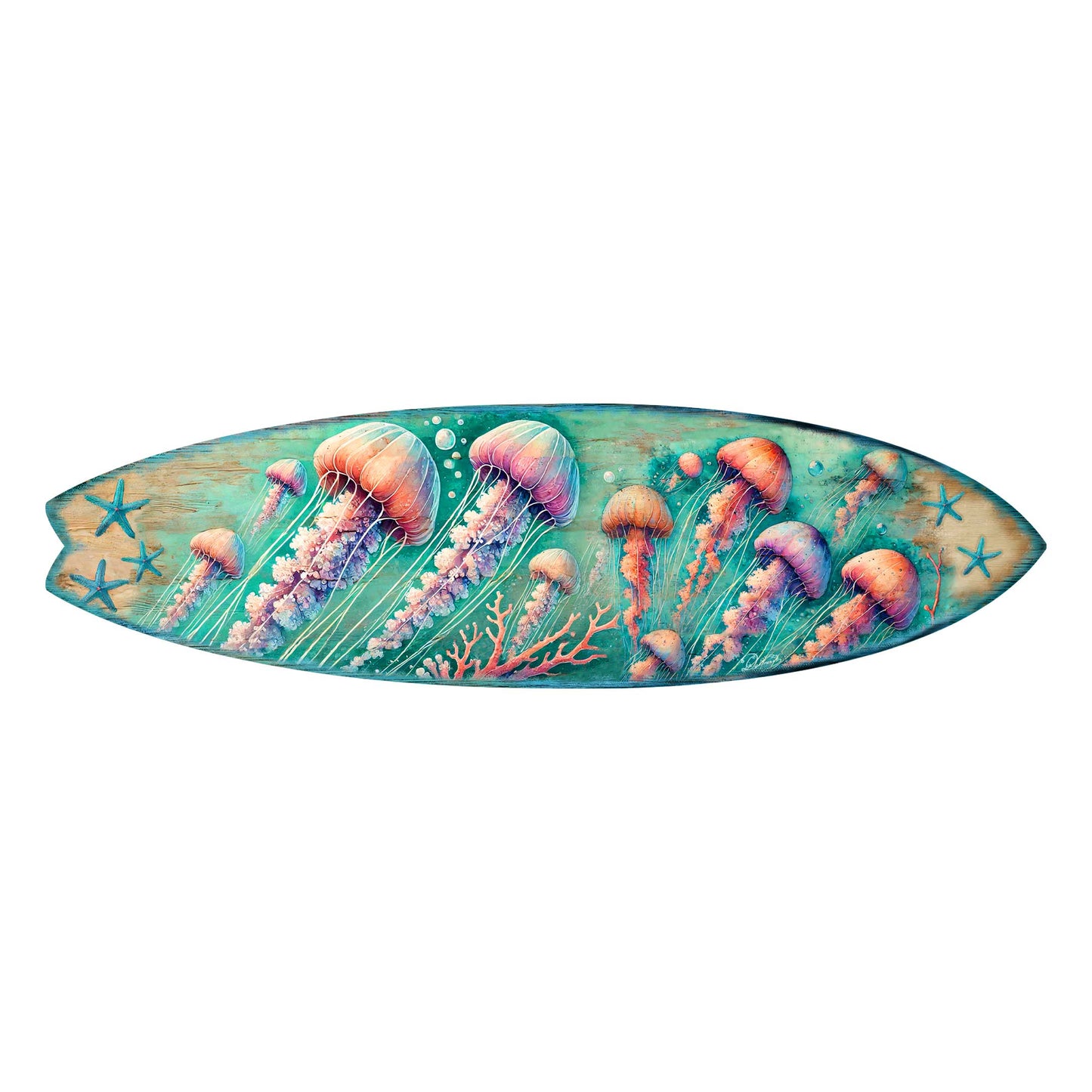Jellyfish Surfboard Wood Wall Art - Coastal Ocean Decor