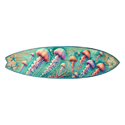 Jellyfish Surfboard Wood Wall Art - Coastal Ocean Decor