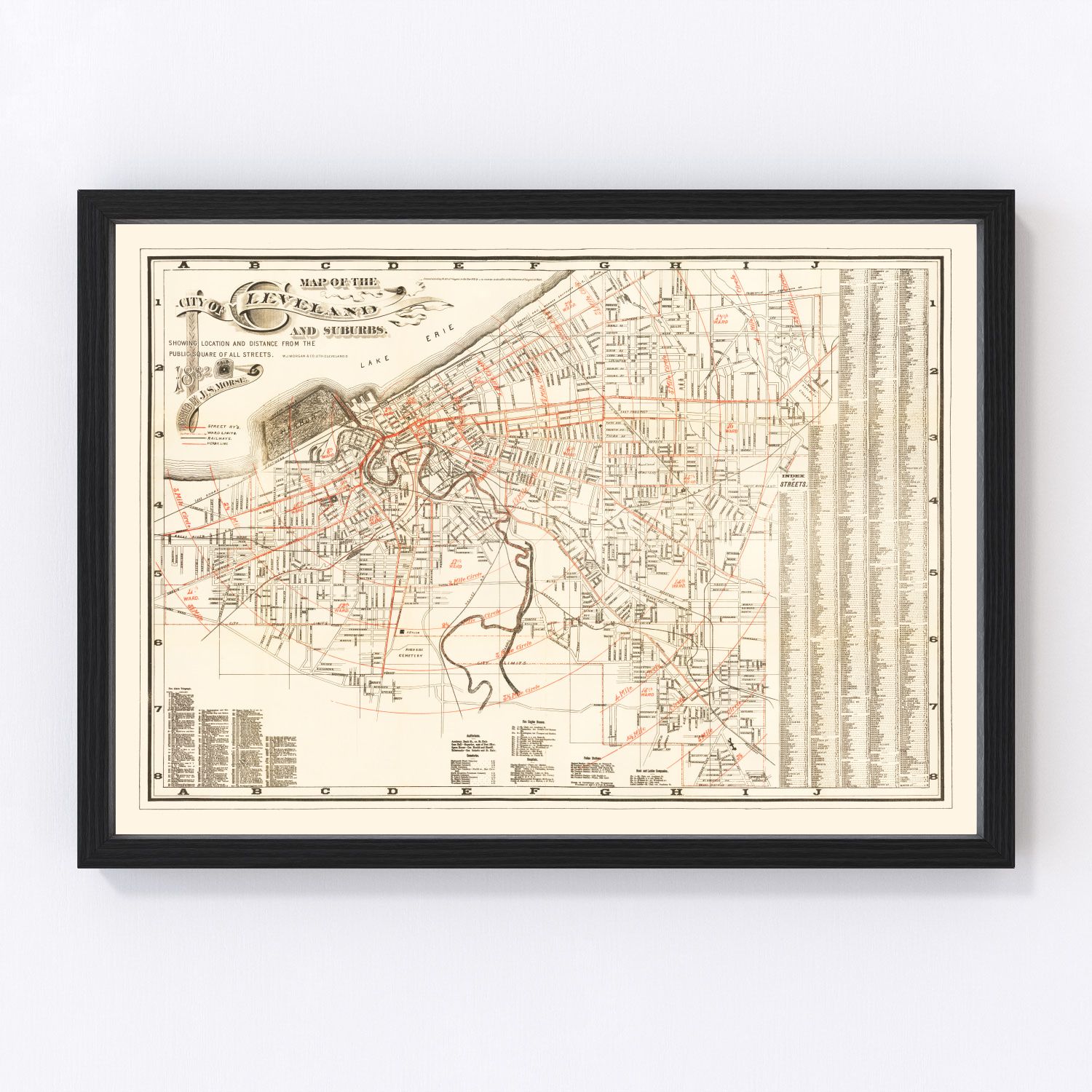 vintage map of Cleveland, Ohio, 1882