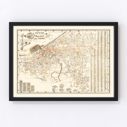 vintage map of Cleveland, Ohio, 1882