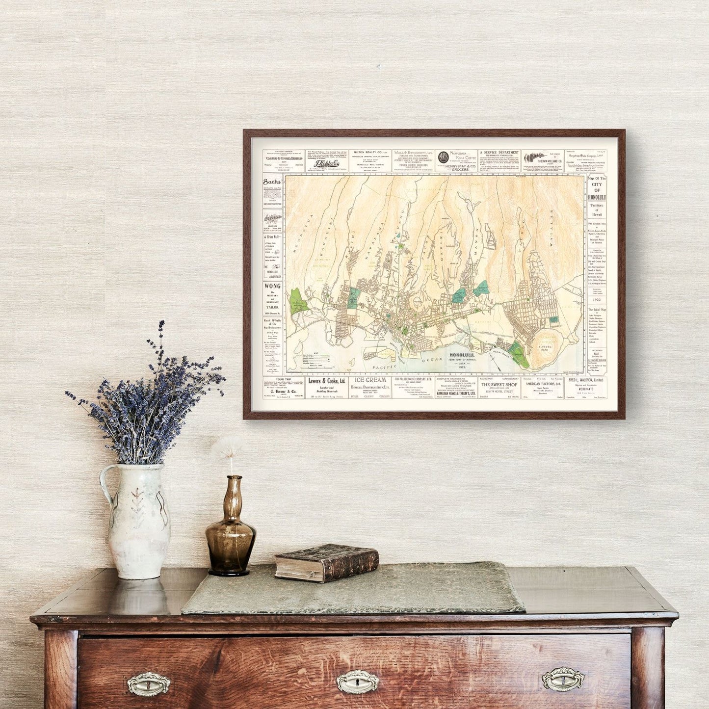 Vintage Map of Honolulu, Hawaii, 1922 (Historic Print)