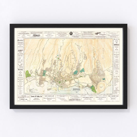 vintage map of Honolulu, Hawaii, 1922
