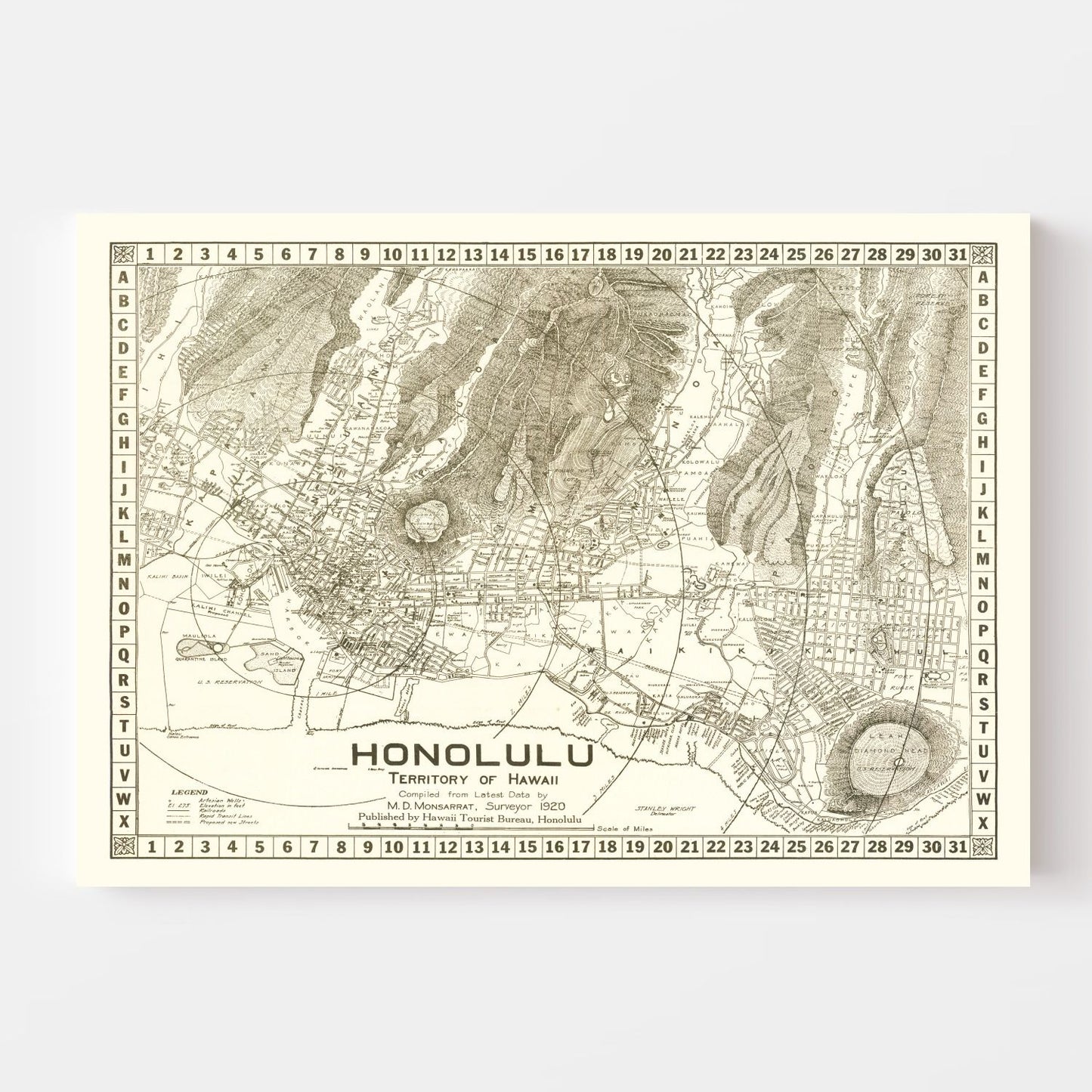 Vintage Map of Honolulu, Hawaii, 1922