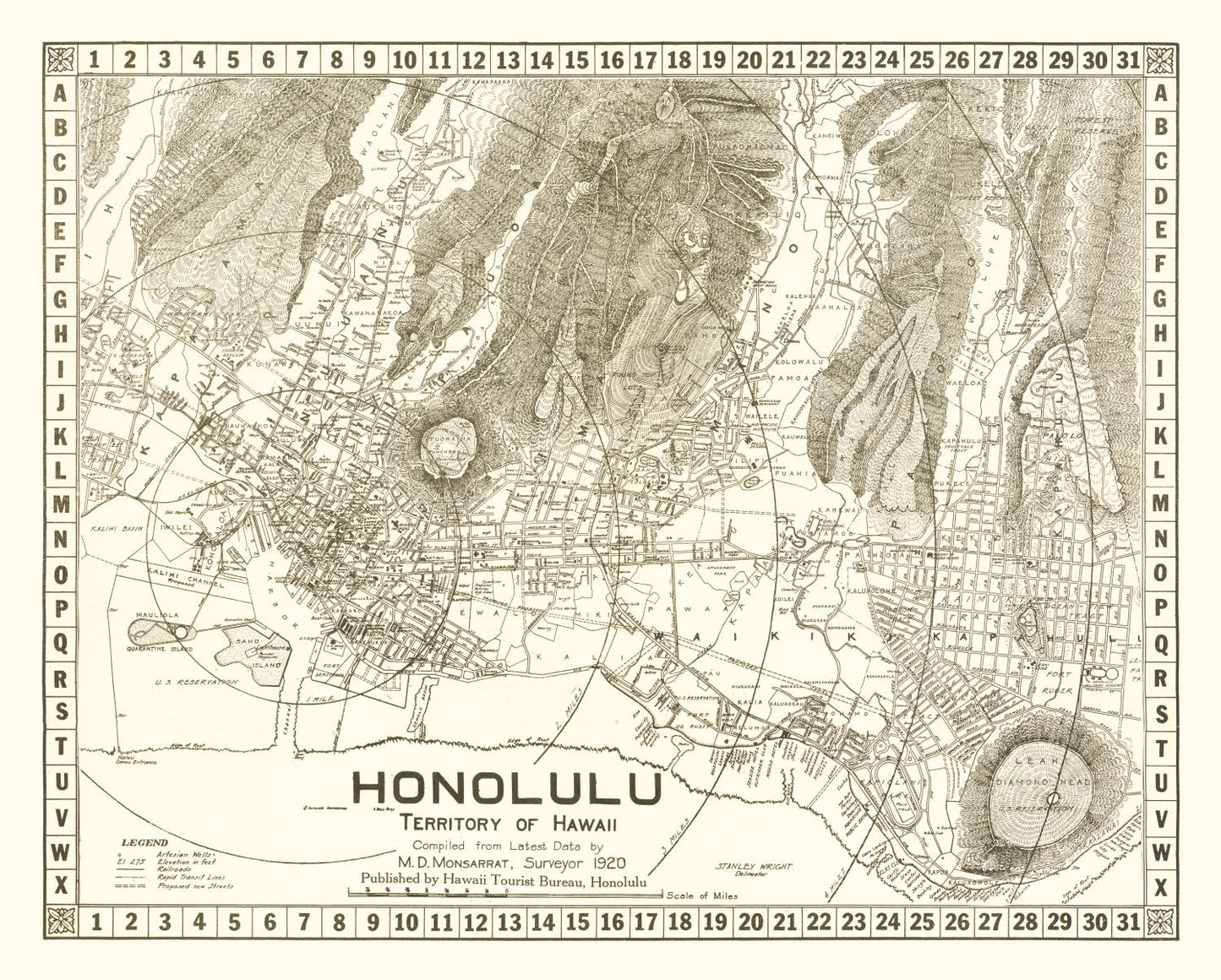 Vintage Map of Honolulu, Hawaii, 1922