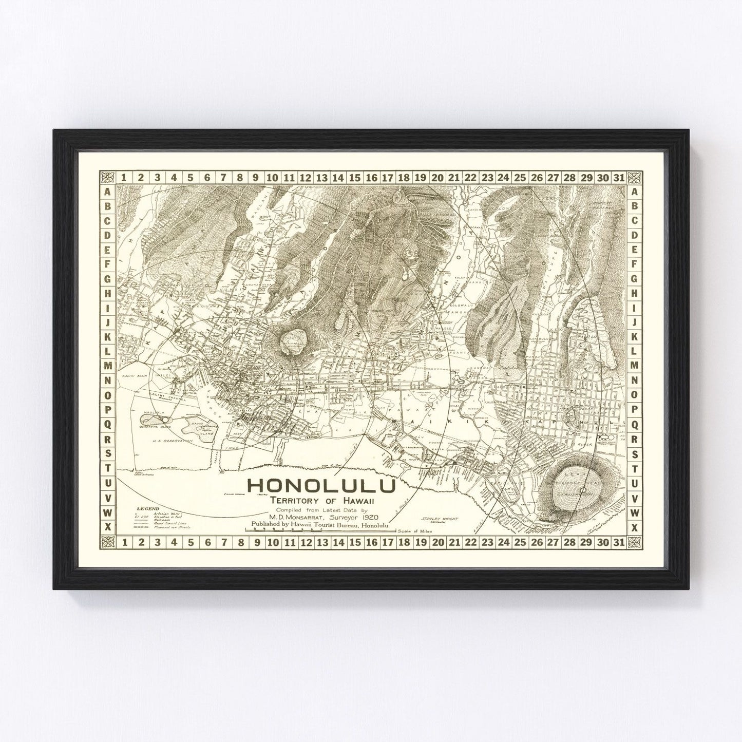 Vintage map of Honolulu, Hawaii, 1922