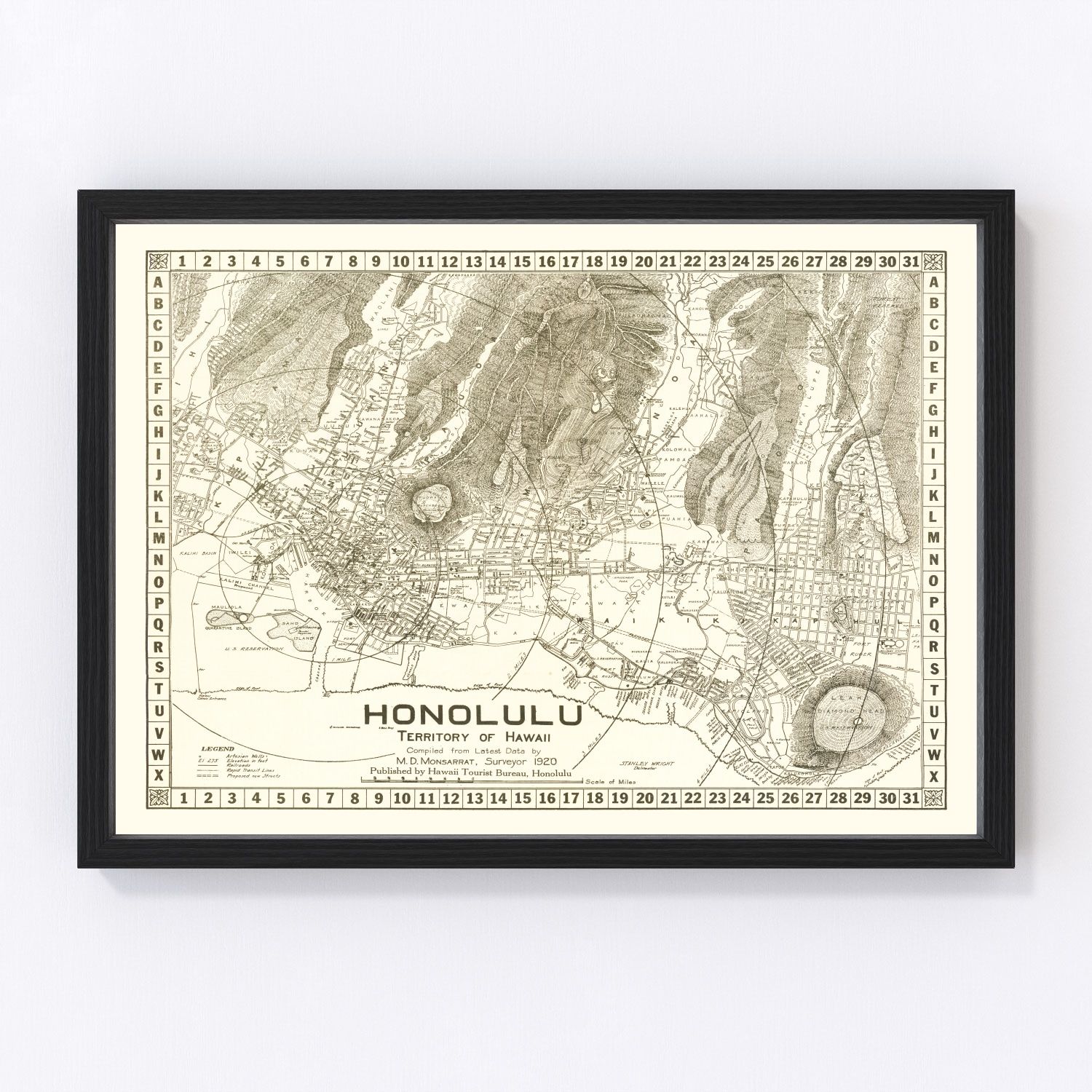 Vintage map of Honolulu, Hawaii, 1922
