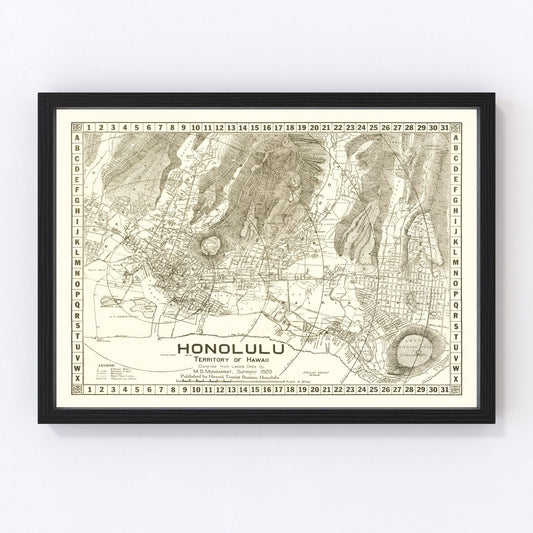 Vintage map of Honolulu, Hawaii, 1922