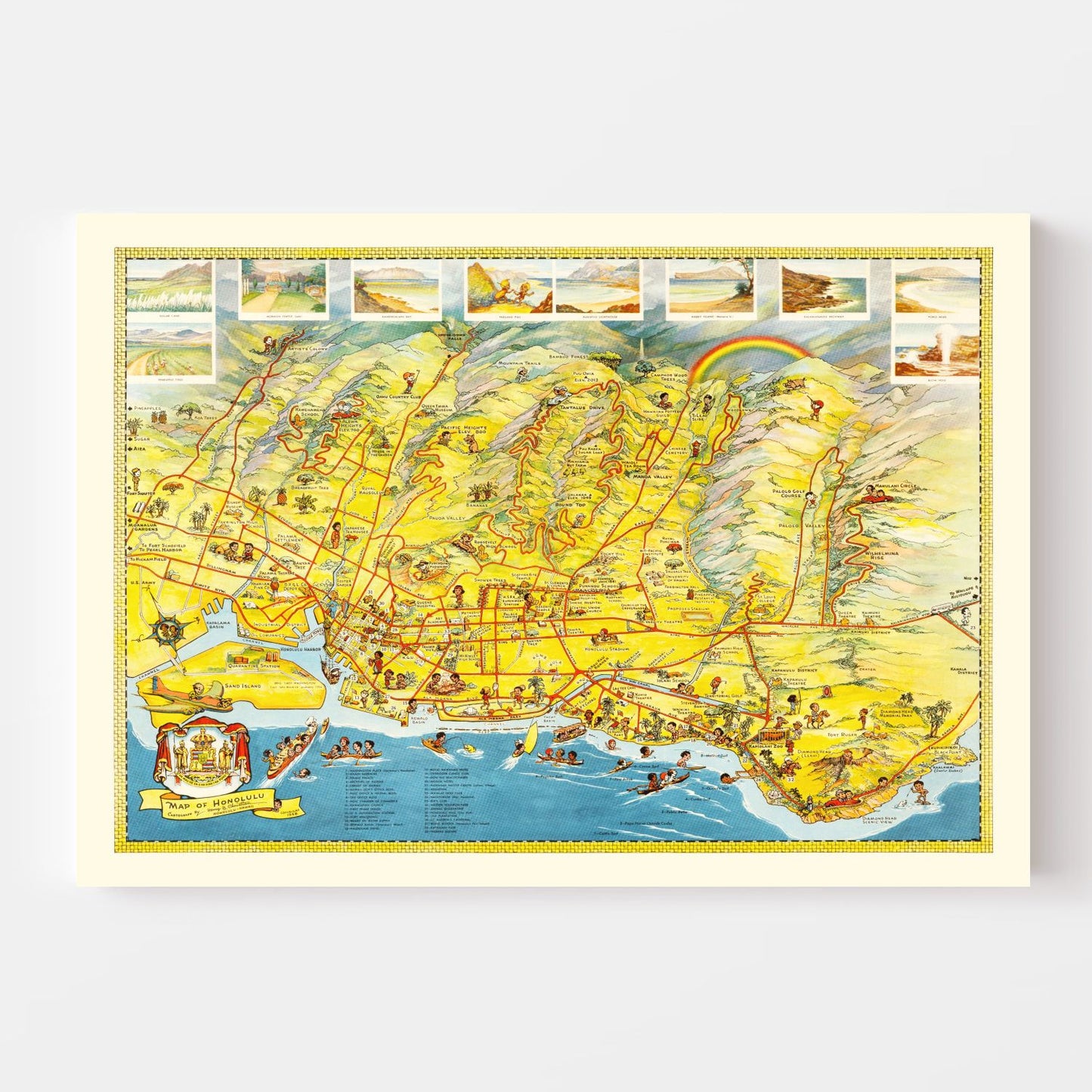 Vintage Map of Honolulu, Hawaii, 1948