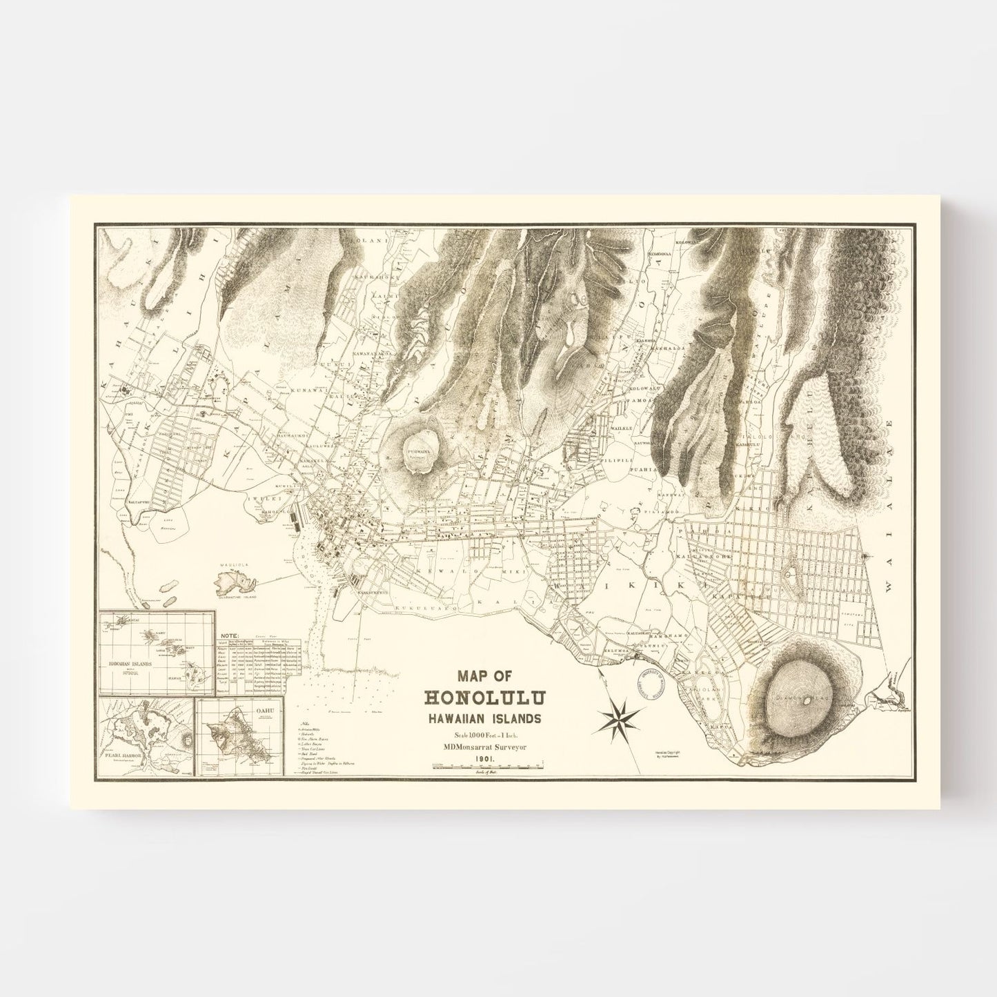 Vintage Map of Honolulu, Hawaii, 1901