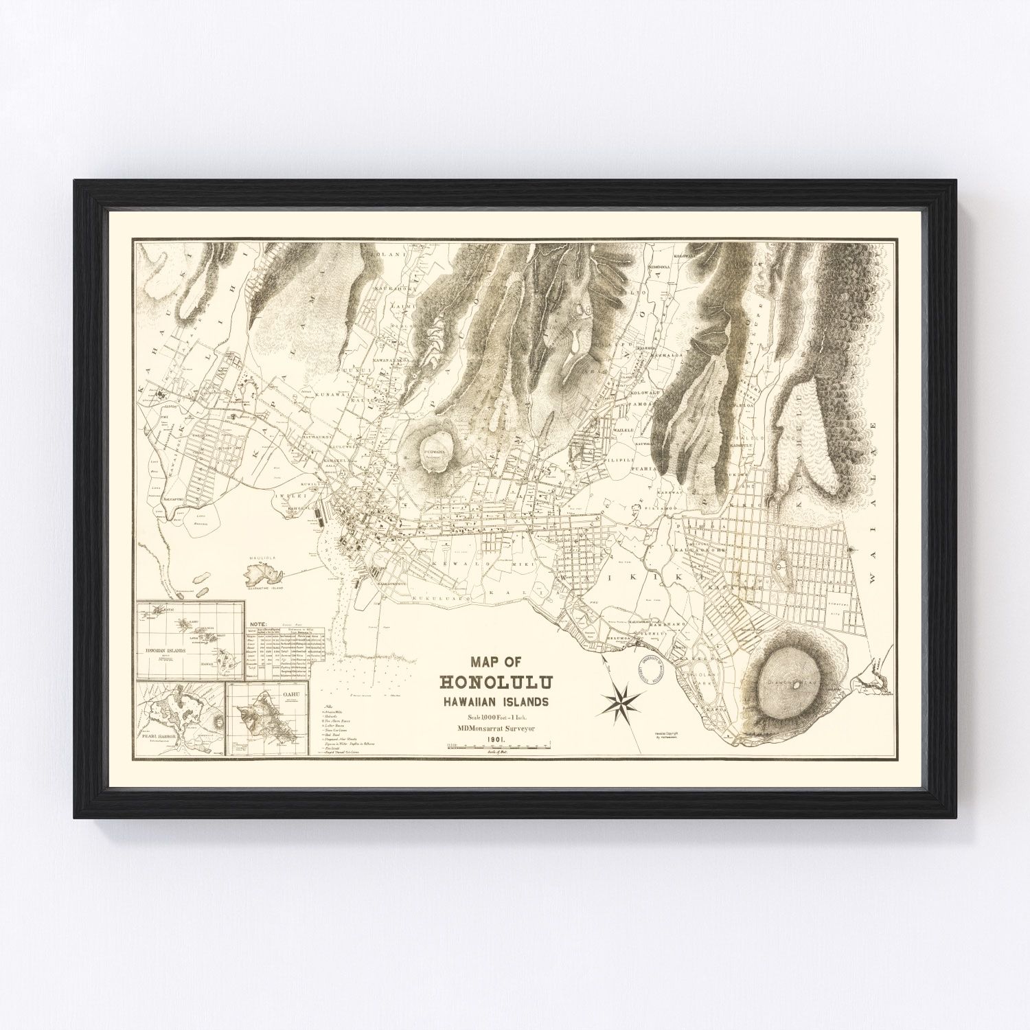 vintage map of Honolulu, Hawaii, 1901
