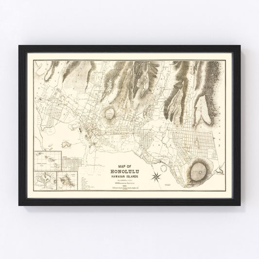 vintage map of Honolulu, Hawaii, 1901