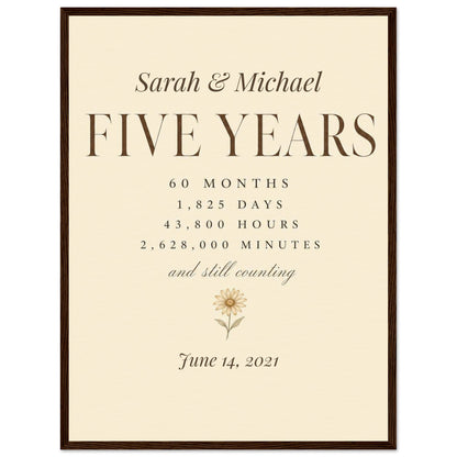 Personalized 5 Year Anniversary Print - 45x60 cm / 18x24″ / Museum-Quality Matte Paper Wooden Framed Poster - Dark wood frame - Sparkycare