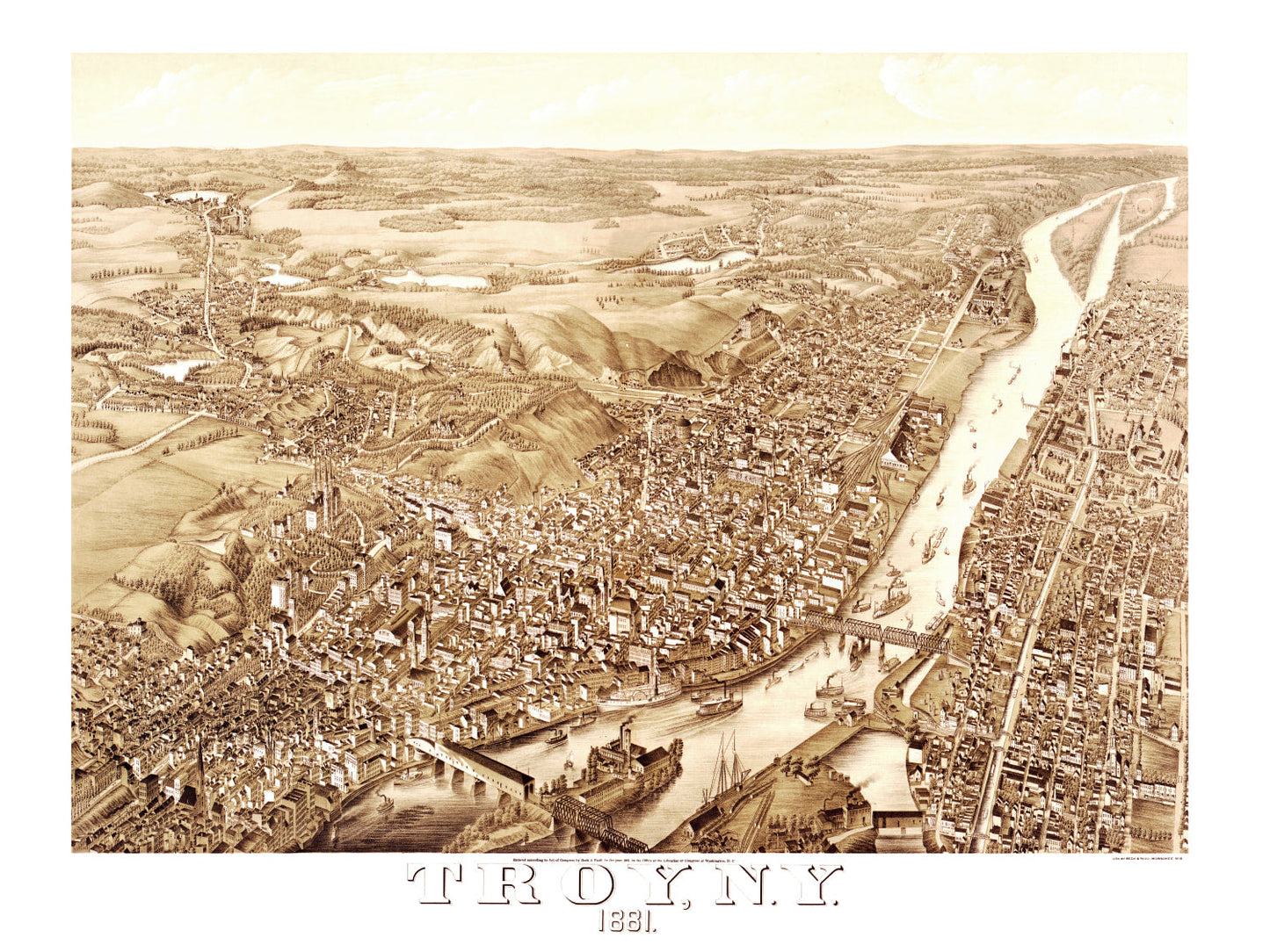 Vintage Map of Troy, New York, 1881