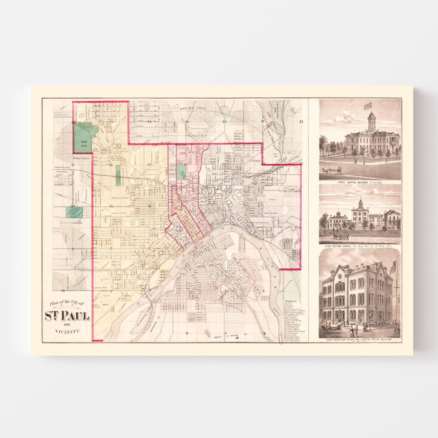 Vintage Map of St. Paul, Minnesota, 1874