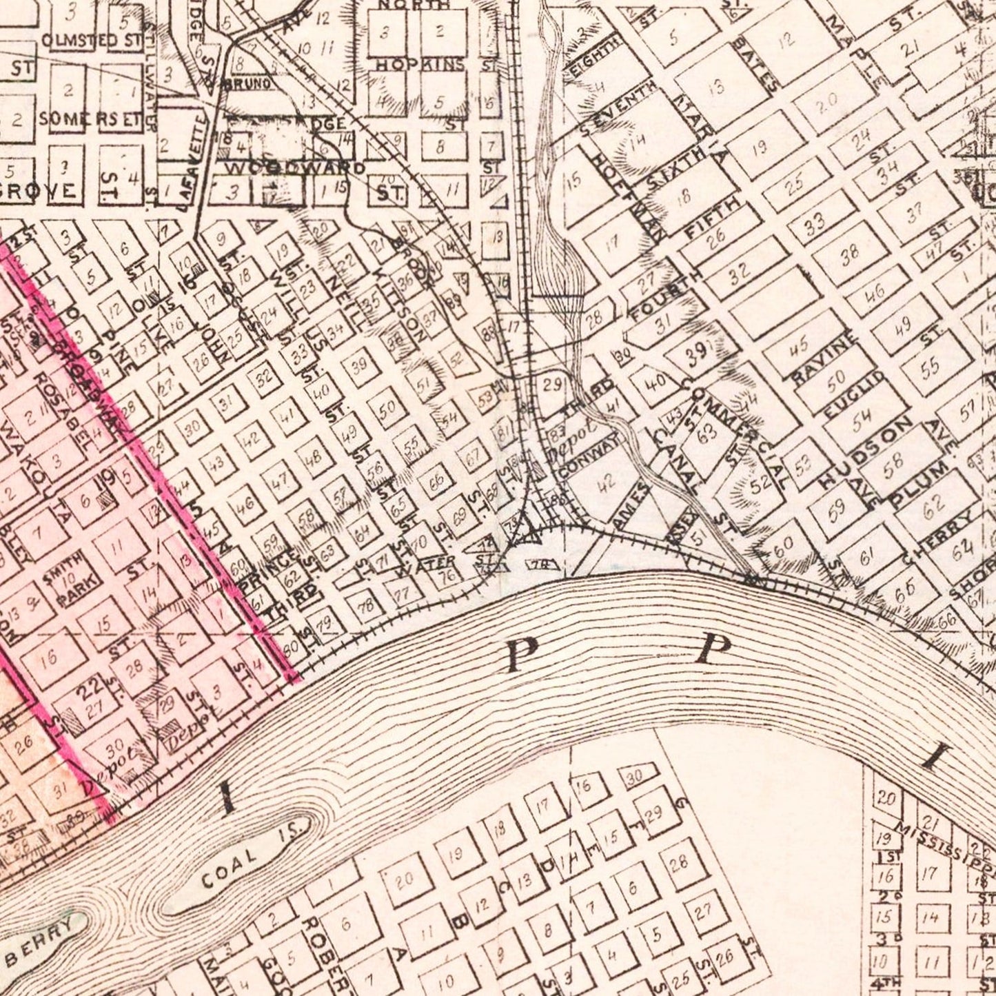 Vintage Map of St. Paul, Minnesota, 1874