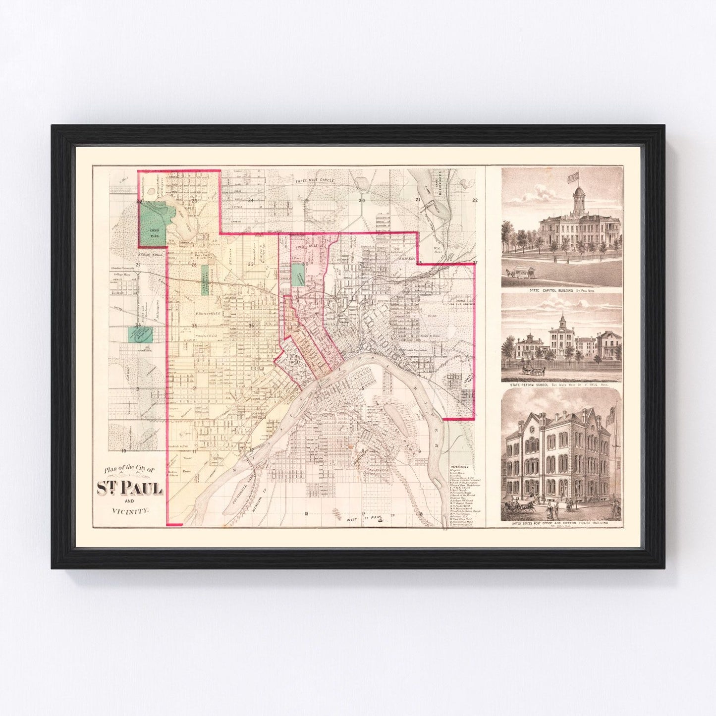 vintage map of St. Paul, Minnesota, 1874