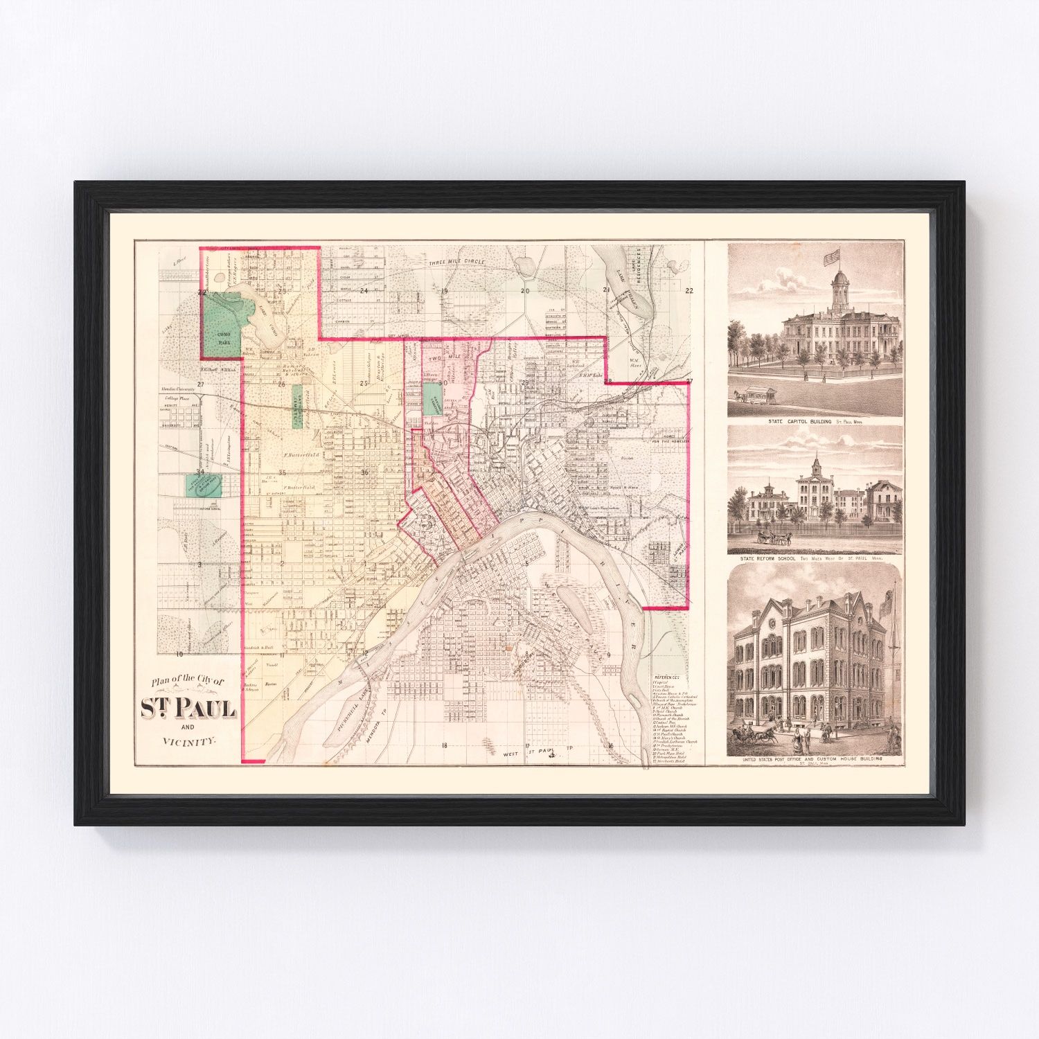 vintage map of St. Paul, Minnesota, 1874