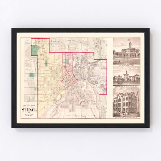 vintage map of St. Paul, Minnesota, 1874