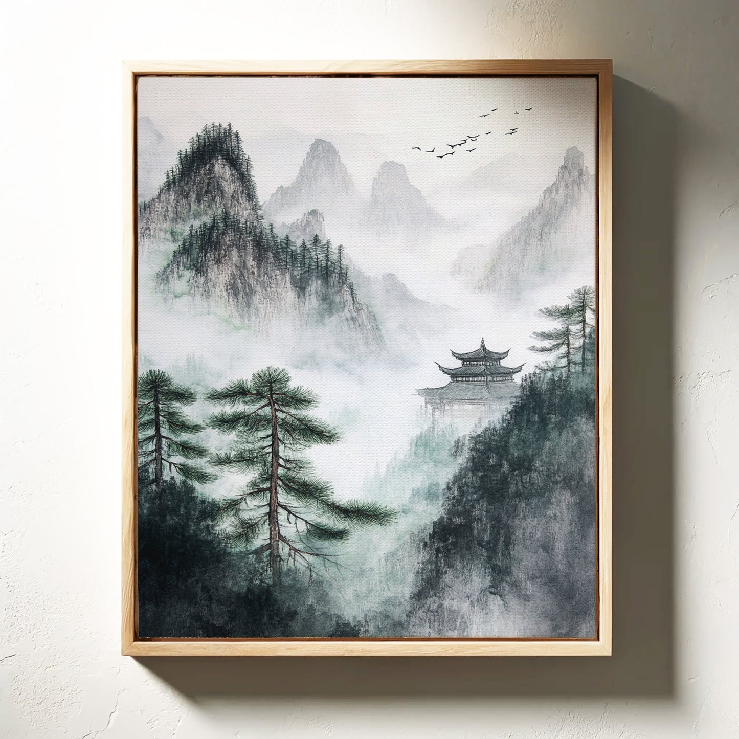 Misty Mountain Zen Wall Art Print - Chinese Ink Landscape