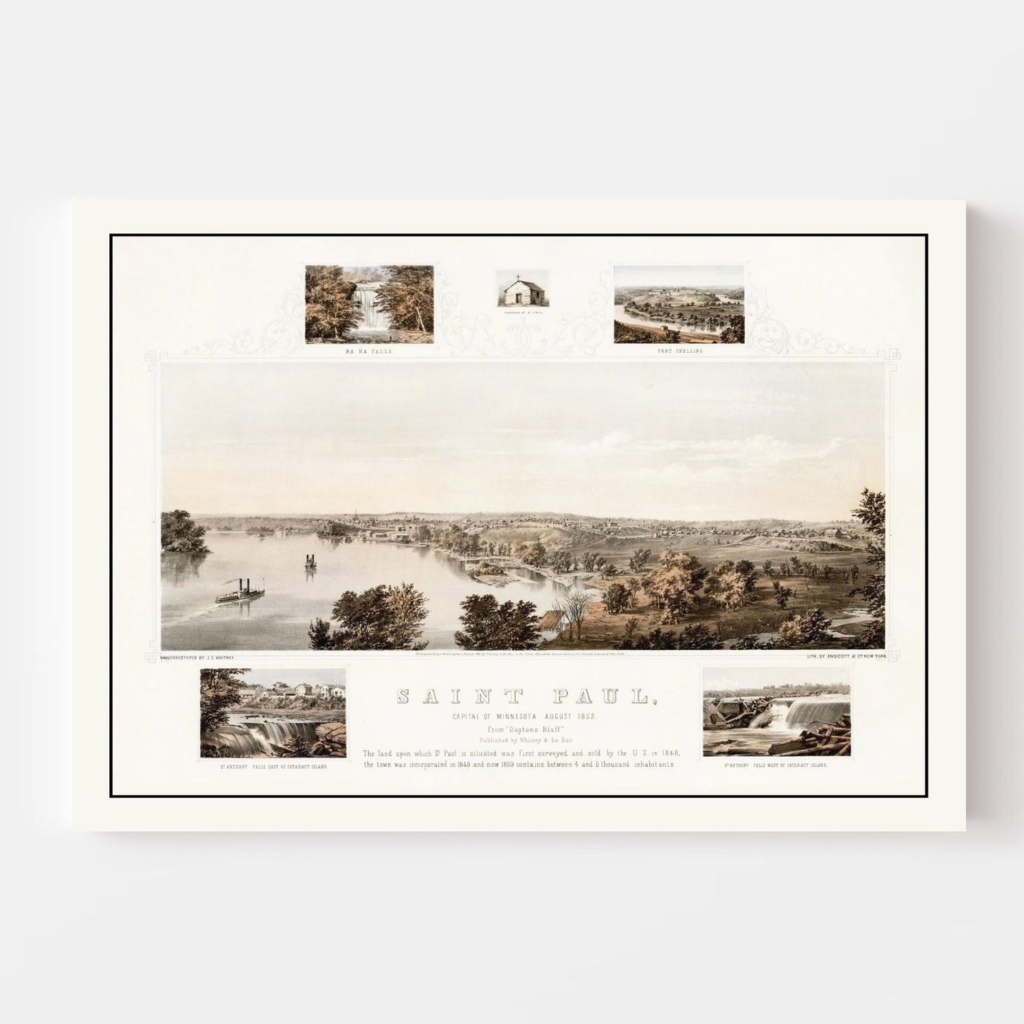 Vintage Map of St. Paul, Minnesota, 1853