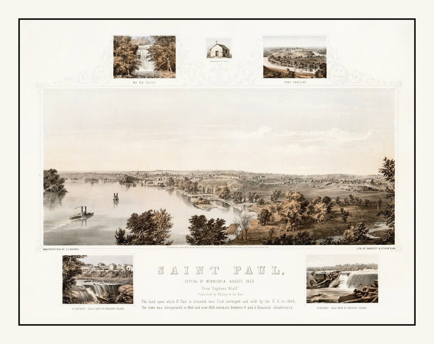 Vintage Map of St. Paul, Minnesota, 1853