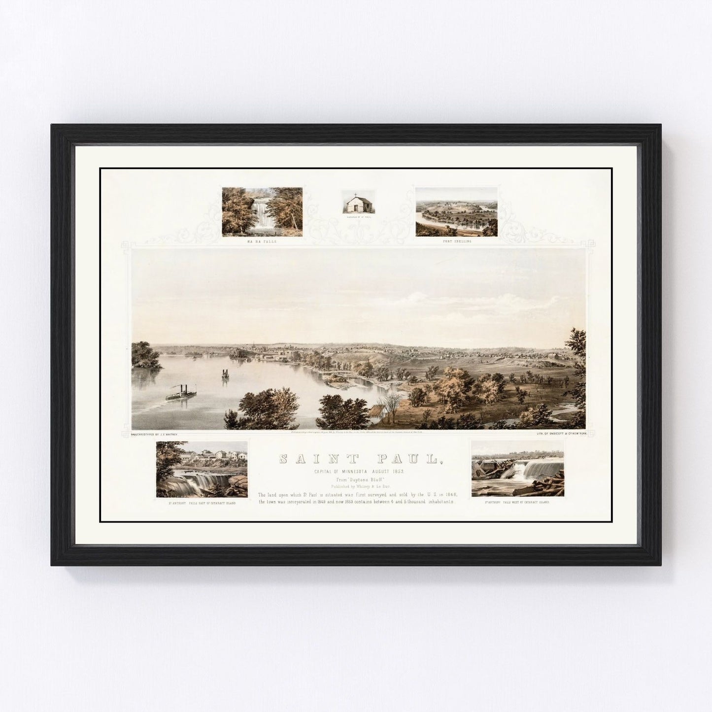 Vintage map of St. Paul, Minnesota, 1853