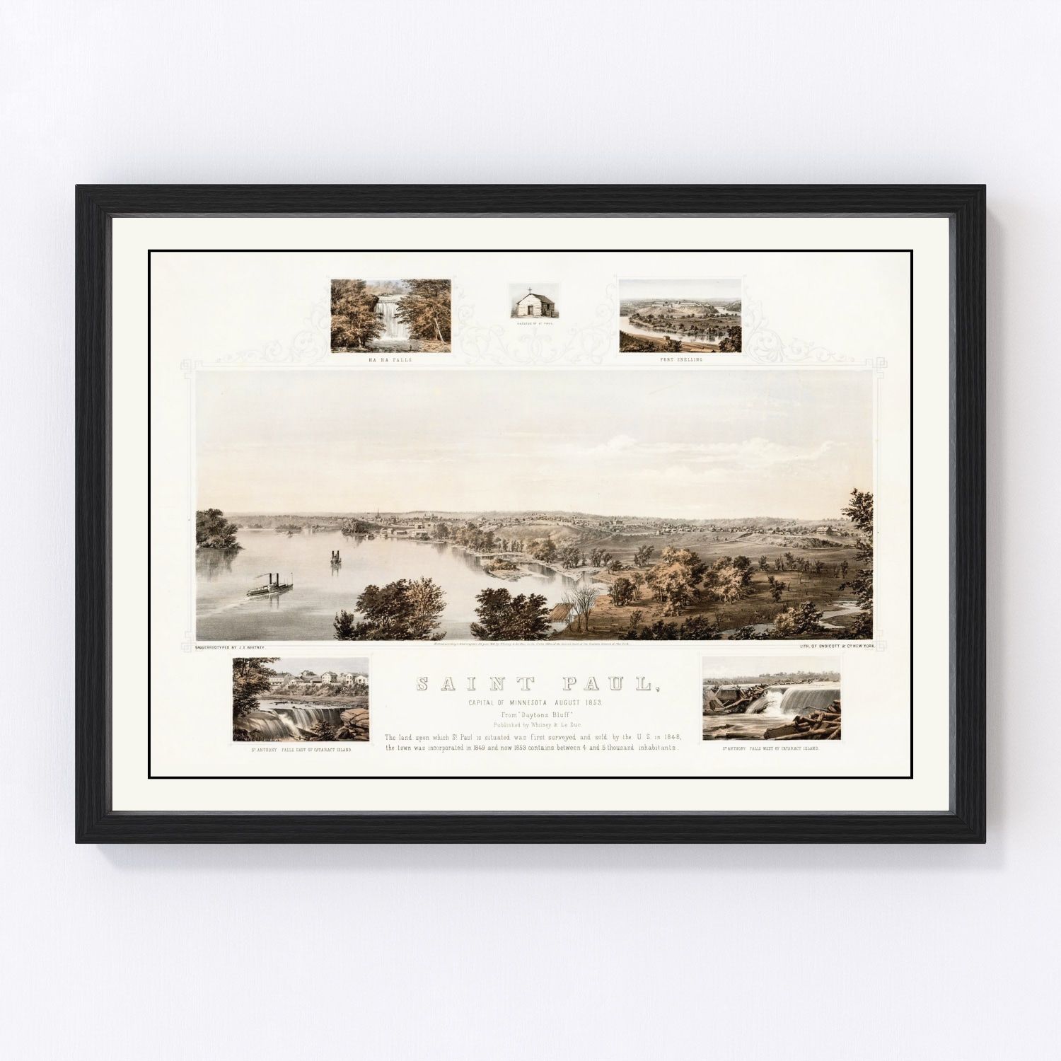 Vintage map of St. Paul, Minnesota, 1853