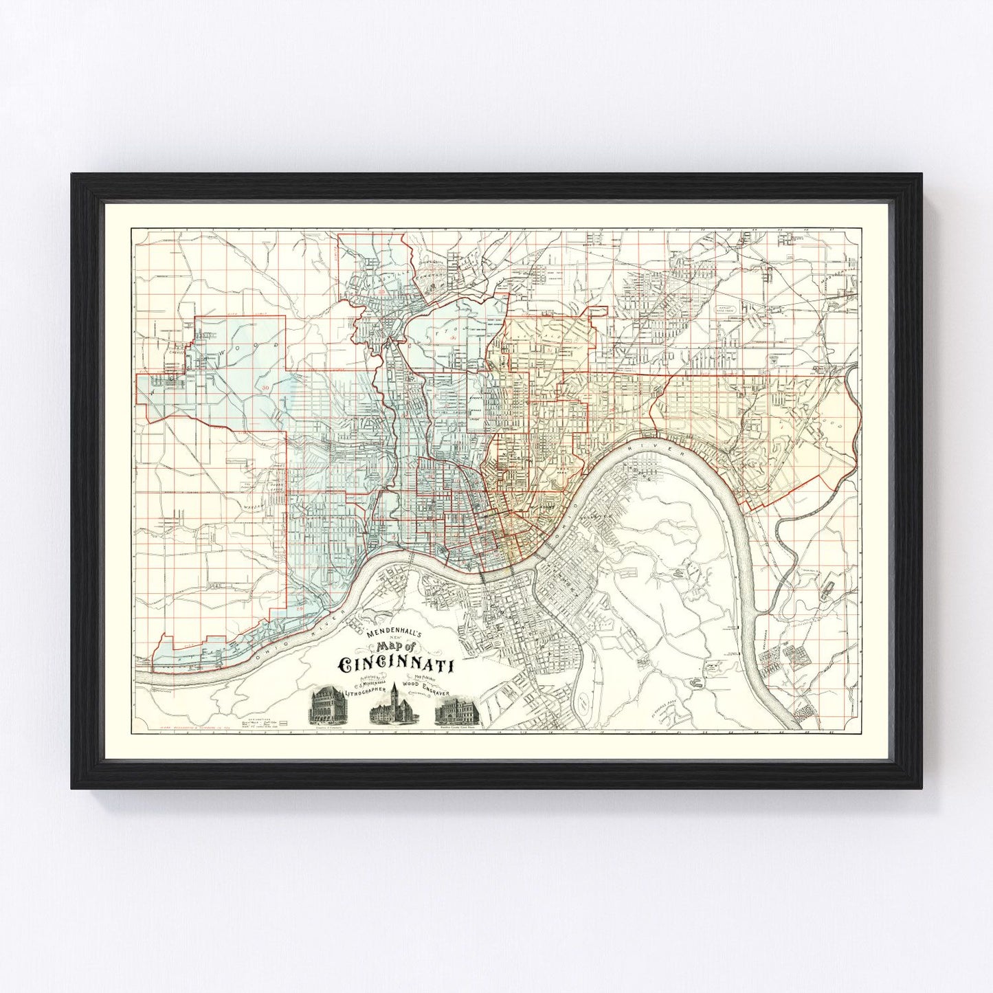 Vintage map of Cincinnati, Ohio, 1895