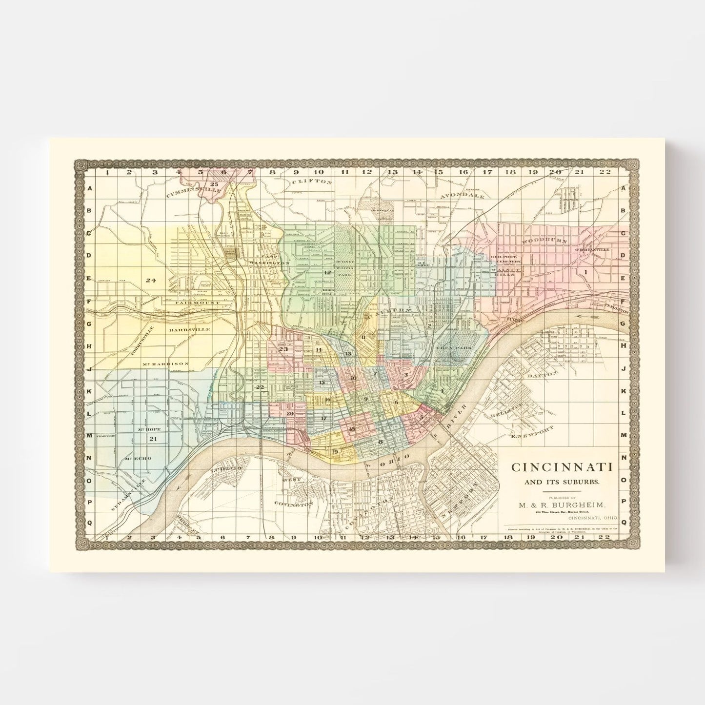 Vintage Map of Cincinnati, Ohio, 1875