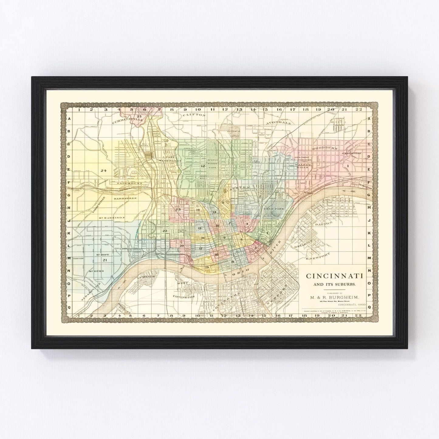 Vintage map of Cincinnati, Ohio, 1875